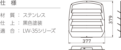 後方遮光ルーバー LWK-301A 【仕様】材質：ステンレス、仕上：黒色塗装、適合：LW-35シリーズ